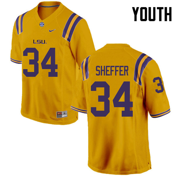 Youth #34 Zach Sheffer LSU Tigers College Football Jerseys Sale-Gold